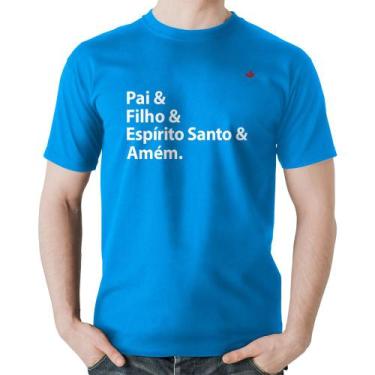 Imagem de Camiseta Algodão Pai, Filho, Espírito Santo, Amém - Foca na Moda, Azul