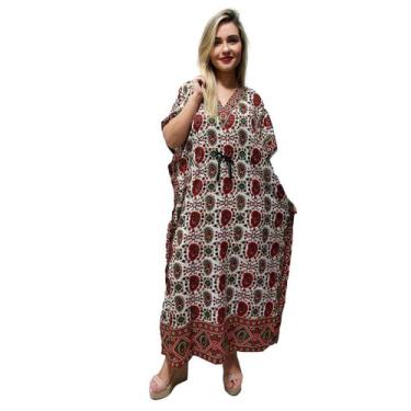 Imagem de Vestido Kaftan Indiano Longo Estampado Plus Size - Cod. 18030 - ALÉCI 