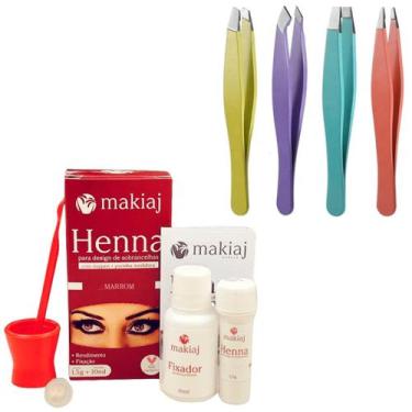 Imagem de Henna Makiaj Sobrancelha Escolha a cor + 4 Pinças Chanfrada Fina Reta 