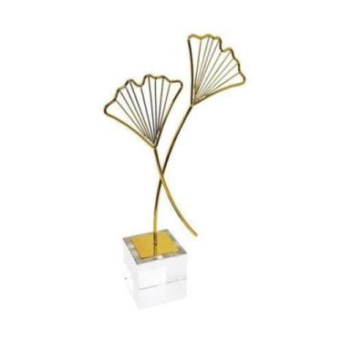 Imagem de Escultura Decorativa Metal Folhas Dupla Impecavel Luxo - LUXdécor