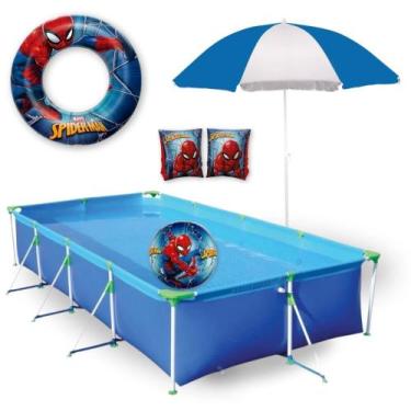 Imagem de Piscina 6200 Litros + Guarda Sol + Bola Inflavel + Boias Homem Aranha