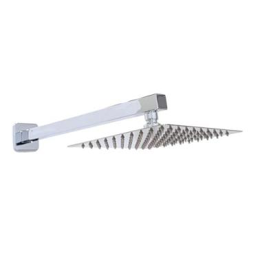 Imagem de Ducha Quadrada Cromada Em Inox 20x20 Braço 38 Cm Parede  - Montelar Ac