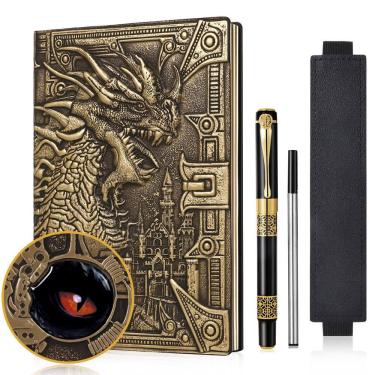 Imagem de Notebook DND Dragon 3D em couro em relevo A5 com caneta vintage