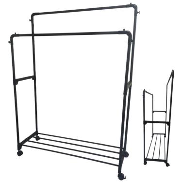 Imagem de Arara Dupla Sapateira Cabideiro Roupa Blusa Sapato Tenis Bolsa Chapeu Multiuso Loja Casa Quarto Closet Rodinhas Organizaçao Resistente