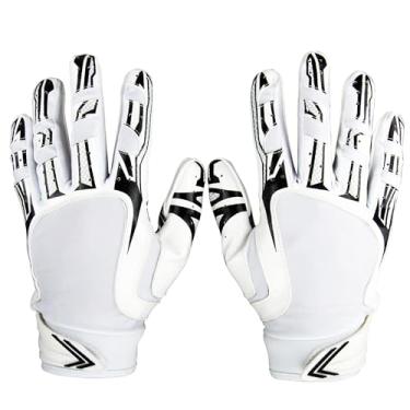 Imagem de Pure Athlete Luvas receptoras largas de futebol americano – Luvas de aderência aderente Elite, equipamento de gotejamento para WR e costas defensivas – adultos, jovens, homens e meninos (branco,