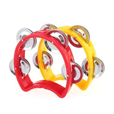 Imagem de Musiclily Pandeiro portátil de plástico, meia lua, instrumento musical de percussão, vermelho/amarelo (pacote com 10)