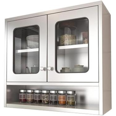 Imagem de Armário de parede de cozinha de aço inoxidável com portas duplas e prateleiras ajustáveis Prateleira de armazenamento montada na parede para sala de estar, cozinha, banheiro, prata, prata, 80 x 30 x