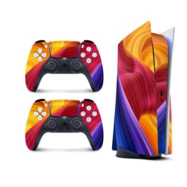 Imagem de TACKY DESIGN Película colorida abstrata para console PlayStation 5 e 2 controladores, PS5 Twisting Skin Vinil 3M Decalque Adesivos Cobertura completa (versão em disco)