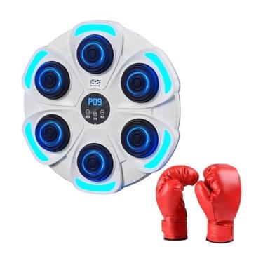 Imagem de rockible Almofada de perfuração da máquina de boxe da música, treinador eletrônico do boxe do treinamento da agilidade montado na parede para a aptidão, Branco