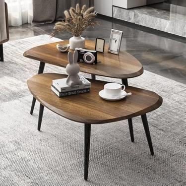 Imagem de Mesa de centro de meados do século, conjunto de mesa de centro para sala de estar, jazz preto/nogueira (várias especificações opcionais), nogueira grande + nogueira pequena