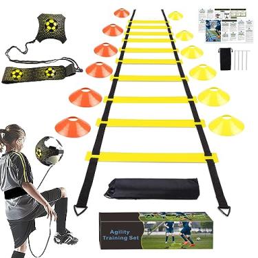 Imagem de YGORTECH Conjunto De Equipamentos De Treinamento De Agilidade De Futebol, Acessórios De Futebol, Escada De Agilidade De 20 Pés, 12 Cones Esportivos, Treinador De Futebol Solo, Exercícios De Footwork