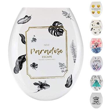Imagem de Assento de vaso sanitário fácil de montar, belo design impresso, tampa de vaso sanitário espessada, painel universal tipo U PP para banheiro-paraíso