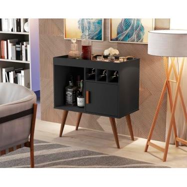 Imagem de Aparador Bancada Bar Sala Nicho Adega Decoração Hall Entrada Buffet Armário Balcão Cozinha Cantinho Café Retrô 1 Porta Paris (Preto)