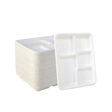 Imagem de Vplus Pratos pequenos 100% compostáveis com 5 compartimentos, pacote com 125, ecológico, descartável, cana-de-açúcar, 26 x 21 cm, bandeja de almoço escolar mais adequada para meninos e meninas