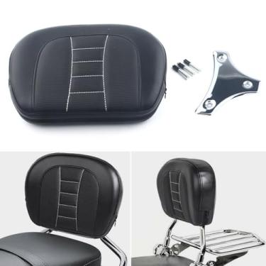 Imagem de FINMOKAL Almofada de encosto de passageiro traseiro destacável para motocicleta Sissy Bar com suporte cromado para Harley Touring Model 1997-Up Electra Street Road Glide Road King - Linha branca