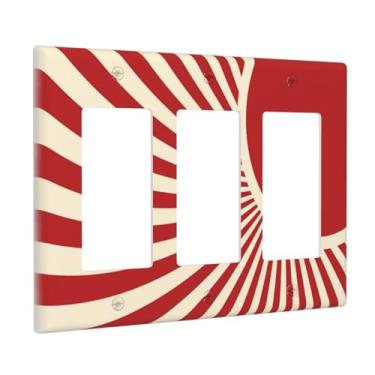 Imagem de Xuejiaku Capas decorativas Boho Red Sun Mid Century Minimalista Luz Solar 3 Gang Placa de Parede Tripla Rocker Light Switch Placa Jumbo Elétrica GFCI