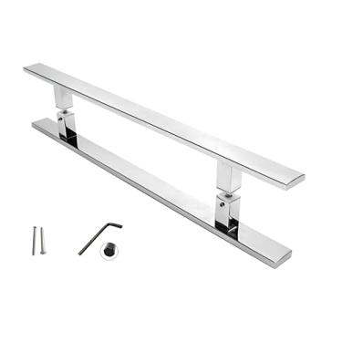 Imagem de Puxador de Porta Retangular Aço Inox Polido Duplo Para Portas Pivotantes, Madeira, Vidro, Alumínio e Portões (50 cm x 35 cm)