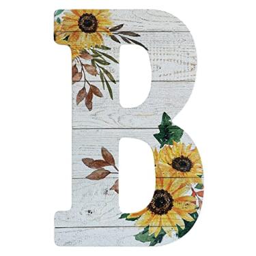 Imagem de COLLECTIVE HOME - Letras de madeira de 30,5 cm para decoração de parede, placa de parede rústica, placas de alfabeto decorativas, número de casa, decorações para festa de inauguração de casa de aniversário de casamento, branco lavado, girassol (B)