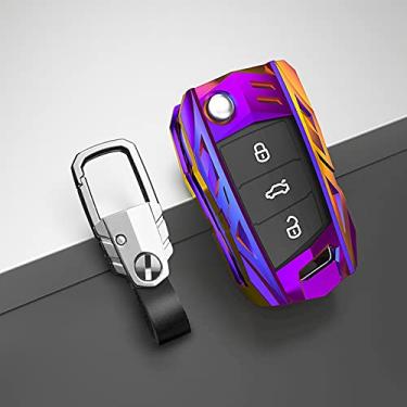 Imagem de CSHU Metal Protection Car Key Case Cover Chaveiro Ring Key Bag, apto para VW Volkswagen Polo Bora Tiguan Passat Golf 6 Lavida Scirocco, typeA brilhante