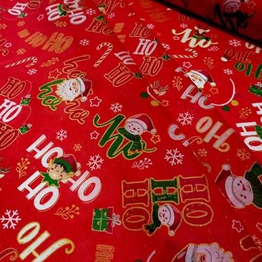 Imagem de TNT Natal HoHoHo Vermelho c/Detalhes Dourados/Glitter Papai Noel 1.00m x 1,40m
