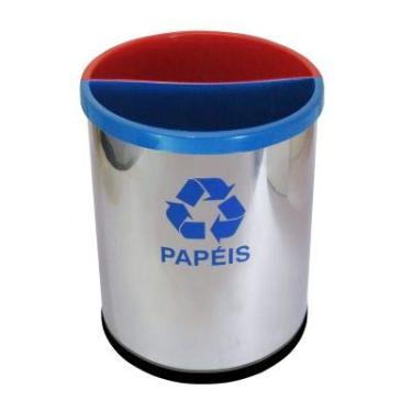 Imagem de Lixeira para Coleta Seletiva em Aço Inox com 2 Divisórias