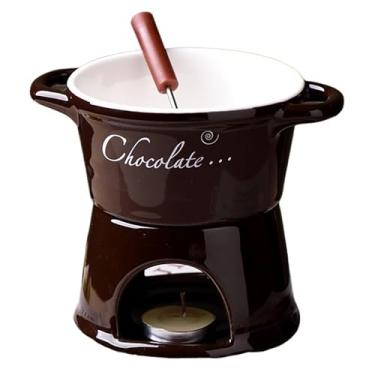 Imagem de ABPWO Caneca de fondue de chocolate, canecas de cerâmica para chocolate ou queijo, inclui garfos, 290 ml (marrom B)