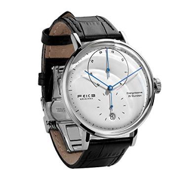 Imagem de FEICE Bauhaus Relógio masculino automático, mecânico, analógico, pulseira de couro, casual, para homens, com espelho abobadado - FM202, Preto