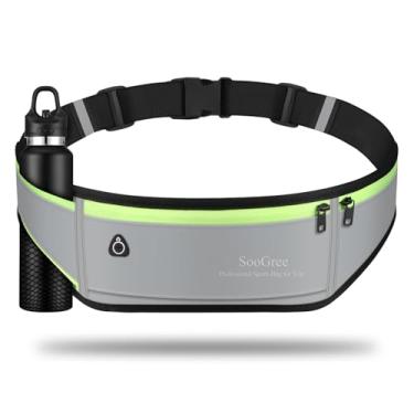 Imagem de SooGree Pochete de corrida masculina e feminina, bolsa de cintura esportiva refletiva para treino, cinto com suporte para celular de corrida com suporte para garrafa de água, ideal para corrida,