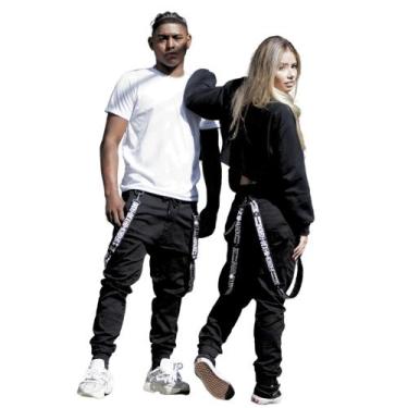 Imagem de Calça Jogger De Sarja Unissex com Acessórios Corrente e suspensórios i