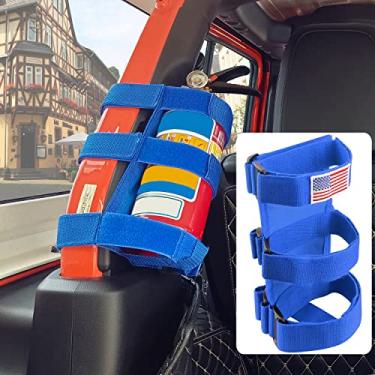 Imagem de Suporte de extintor de incêndio com barra de rolagem ajustável para Jeep Wrangler Unlimited CJ YJ TJ LJ JK JKU JL JLU, azul com padrão de bandeira dos EUA