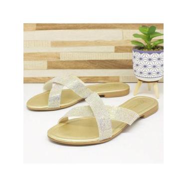 Imagem de Rasteira Rasteirinha Feminina Tira Larga Strass Brilho em X Aberta Dia