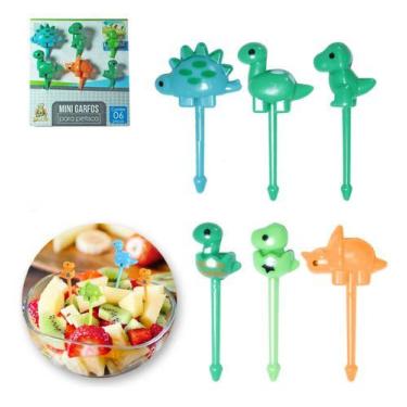 Imagem de Kit 6 Garfinhos Dinossauro Petisco Frutas Lancheira Infantil - Bom Che