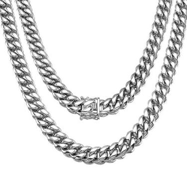 Imagem de Colar ou pulseira masculino Jewelry Kingdom 1 masculino, corrente de elos cubanos de 12 mm para joias masculinas, colar de corrente Miami para mulheres, aço inoxidável 316L altamente polido (comprimento de 7 a 30 polegadas) Prata