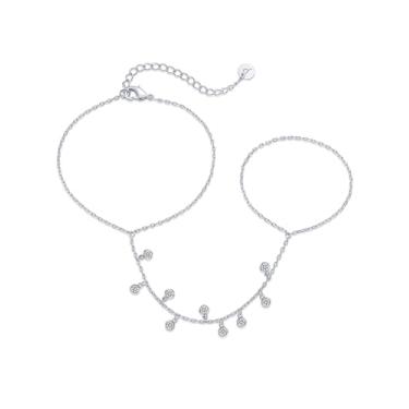 Imagem de PAVOI Pulseira feminina banhada a ouro amarelo 14 quilates | Pulseira delicada de zircônia cúbica e anel de joia corporal, 8", Ouro branco, Zircônia cúbica