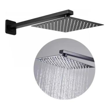 Imagem de Chuveiro Quadrado Preto Inox Slim Banheiro Área Externa 20x20 Aço Inox