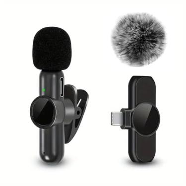 Imagem de Microfone de lapela sem fio com capa à prova de vento, gravação de áudio e vídeo, mini microfone para Celular Android Tipo C