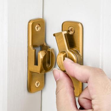 Imagem de INIRET 2 pacotes de trava de segurança aprimorada - Trava de porta deslizante e giratória de 90/180 graus resistente para celeiros, portões e mais (latão)