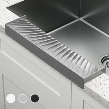 Imagem de NiHome Protetor de borda de pia de cozinha de silicone multiuso para bordas de bancada de pedra de 8 a 10 cm de largura, design de inclinação atualizado com canais de drenagem elevados, protetor para