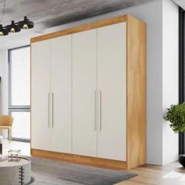 Imagem de Guarda Roupa Solteiro 4 Portas 3 Gavetas  NantesPeroba/Off White  Móve