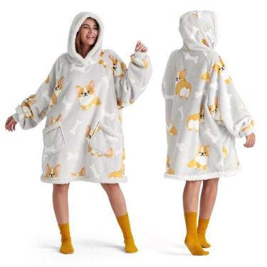 Imagem de Cobertor Vestível com Capuz Bedsure Corgi Sherpa - Adultos e Crianças