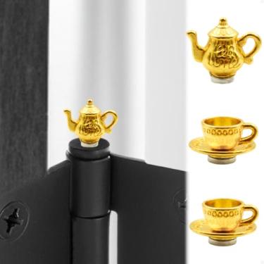 Imagem de Conjunto de 3 xícaras de chá com cabeça de dobradiça - Cabeças de dobradiça de porta decorativas em miniatura - Cabeça de dobradiça magnética Cottagecore para decoração de casa - Decoração de casa