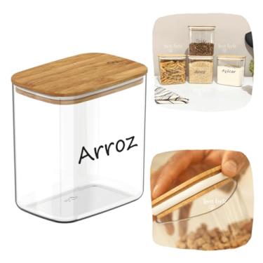 Imagem de Pote Hermético Tampa De Bambu 1,5L Porta Mantimentos Potes Para Alimentos Acrílico e Bambu (Arroz)