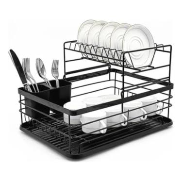 Imagem de Escorredor De Louça E Pratos 2 Andares Desmontável Com Bandeja e Porta Talheres Design Moderno e Funcional 41x30 Cm