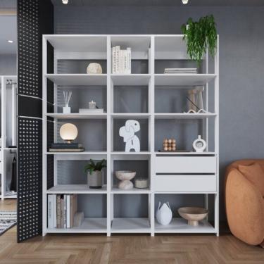 Imagem de Estante Para Livros Modular 3 Peças Com 2 Gavetas E 14 Nichos