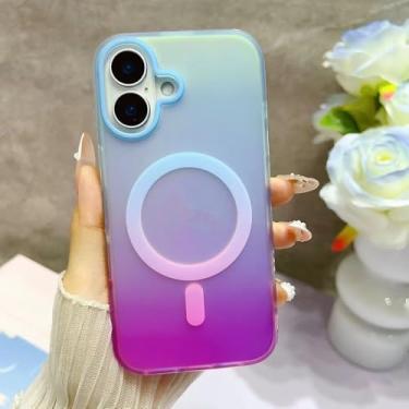 Imagem de para iPhone 16 ProMax Laser Gradient Magnetic Case para iPhone16 15 14 13 12 Pro Max 11 Colorful Scrub Soft Edges Cover, Azul rosa, Para iPhone 12 ProMax