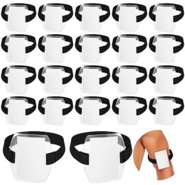 Imagem de Suporte de crachá de braço de 20 peças, suporte de crachá de braçadeira com fecho de gancho e laço, suporte de crachá de plástico transparente, tamanho universal (preto, tiras simples)