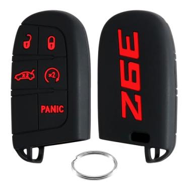 Imagem de REMOCH Capa de chaveiro 392 para Dodge Accessories Charger Challenger Durango SRT Dart Journey Jeep Cherokee Compass Renegade Chrysler 300 Keyless 3 4 5 botões (vermelho, 1 peça)