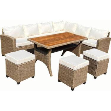 Imagem de Conjunto Jardim Rattan Alto Padrao 6 Pecas Sofa, Banco, Mesa - JHC Hom