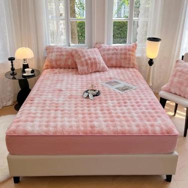 Imagem de Capa protetora de colchão à prova de poeira, felpa fofa, flanela, veludo, lençol com elástico, macio, quente, para quarto, com bolso profundo - rosa - 2|solteiro: 89 x 200 cm (3 peças)