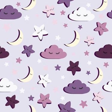 Imagem de Papel De Parede Adesivo Roxo Lua Céu Estrela 12m